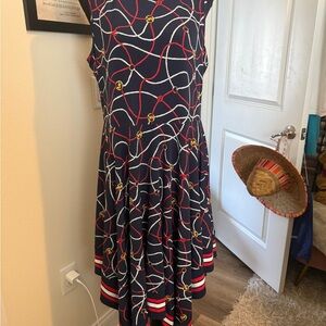 Michael Kors Navy and White Chain Pattern High Low Dress